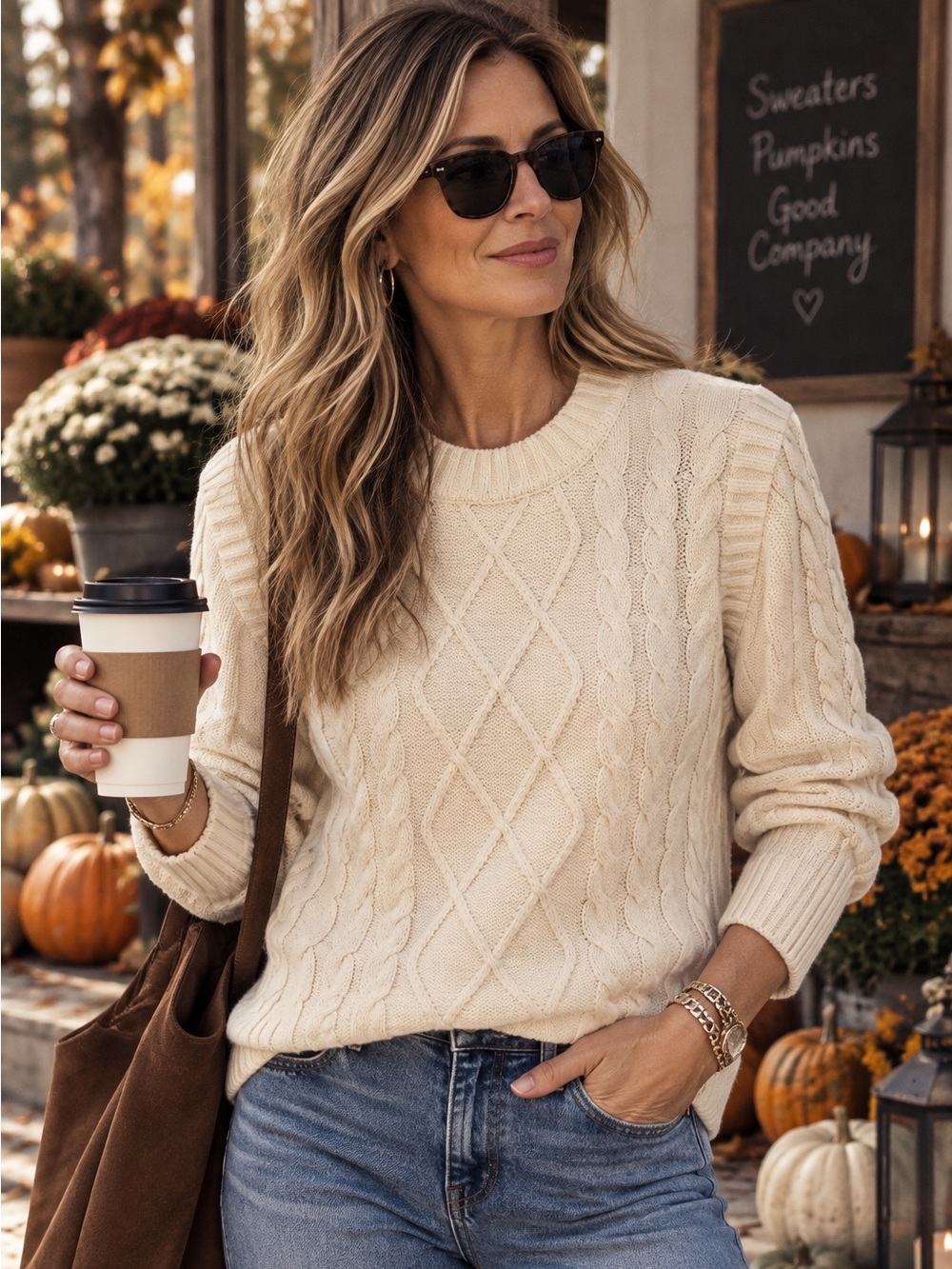Calvin Klein Ivory Cable Knit Crewneck Sweater